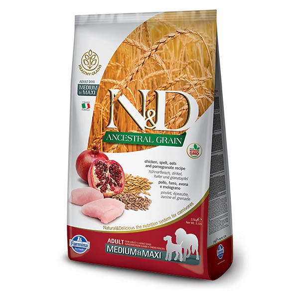 Farmina N&D Ancestral Grain Adult Dog Food - Italian Free Range Chicken, Spelt, Oats & Pomegranate - Medium