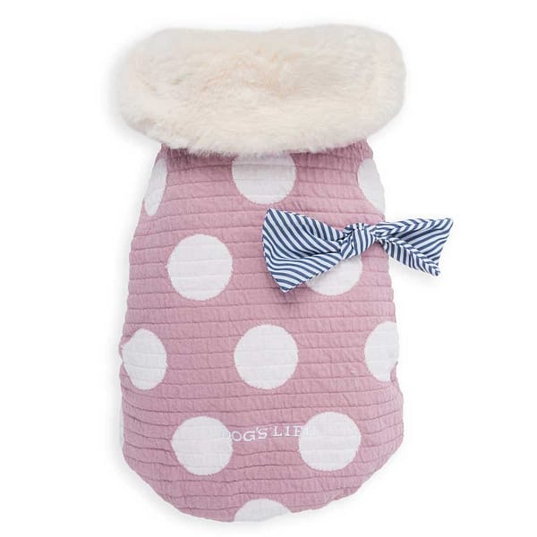 Dog's Life Polkedot Winter Cape with Stripe Bow (Pink) front