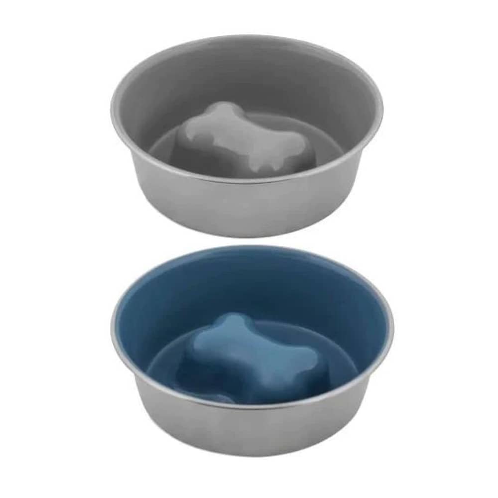 PetMate Painted Stainless Steel Slow Feed Bowl