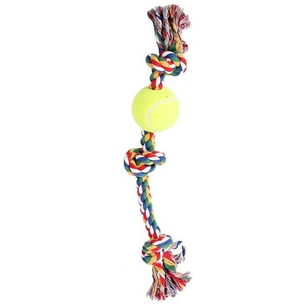 Pawise - Rope Bone Dog Toy With 3 Knots and Tennis Ball