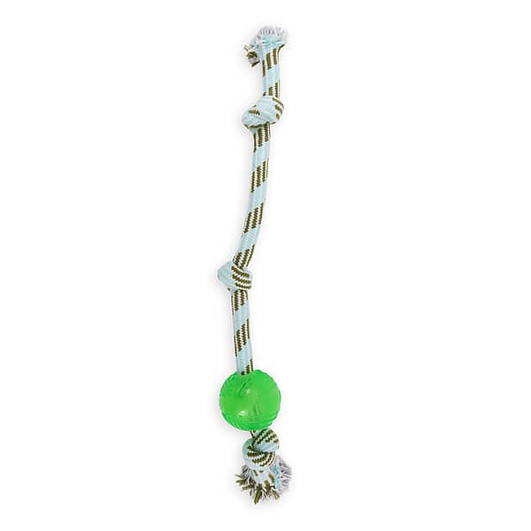 Dog's Life TPR ball 3-knot rope toy green