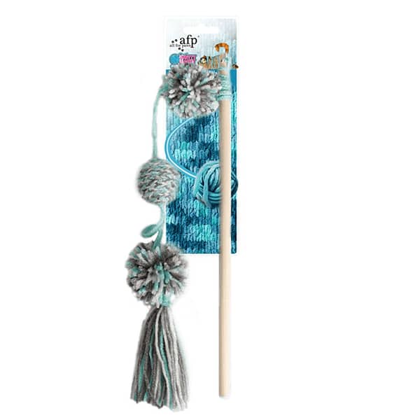 All For Paws Cat Toy Knotty Habit Yarn Pom Pom Wand for Cats