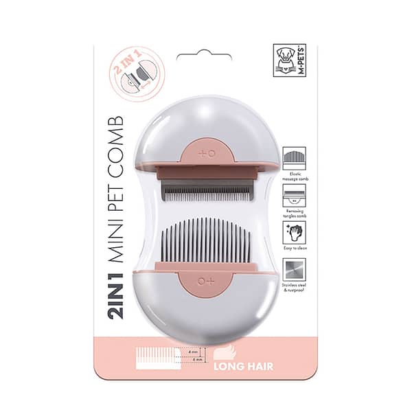 M-Pets 2-in-1 Mini Pet Comb for Long Hair - pink